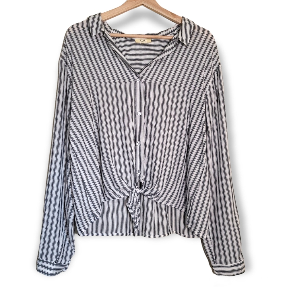 Kori Striped Button Down Tie Waist Shirt